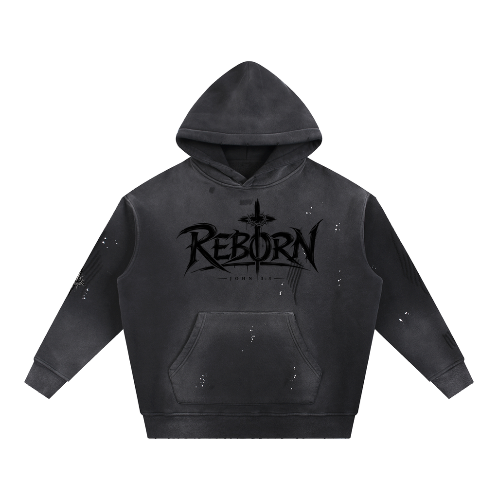 Unisex Vintage Washed Frayed Fleece Hoodie