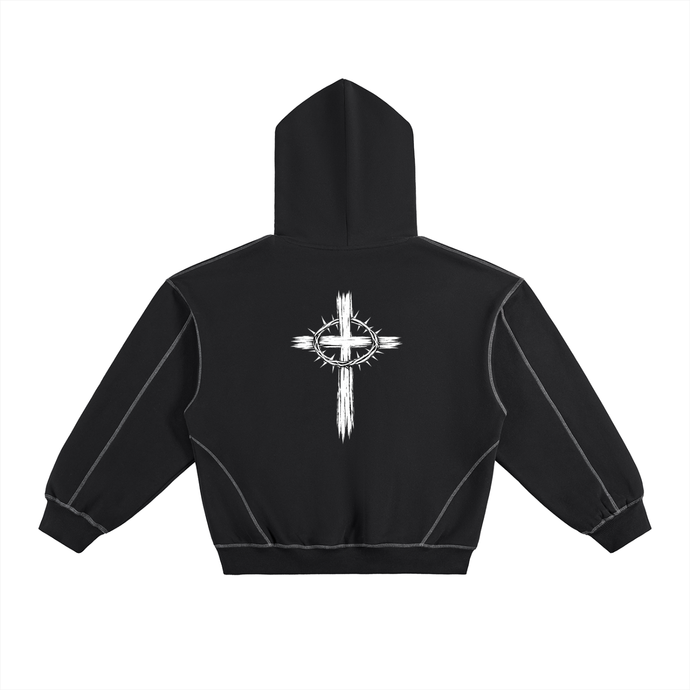 Contrast-Stitched Boxy Fleece Hoodie