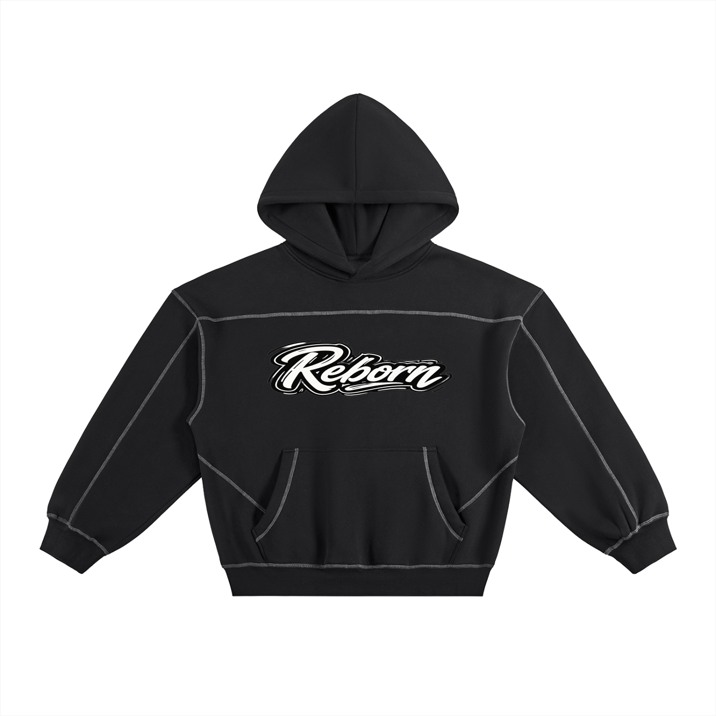 Contrast-Stitched Boxy Fleece Hoodie